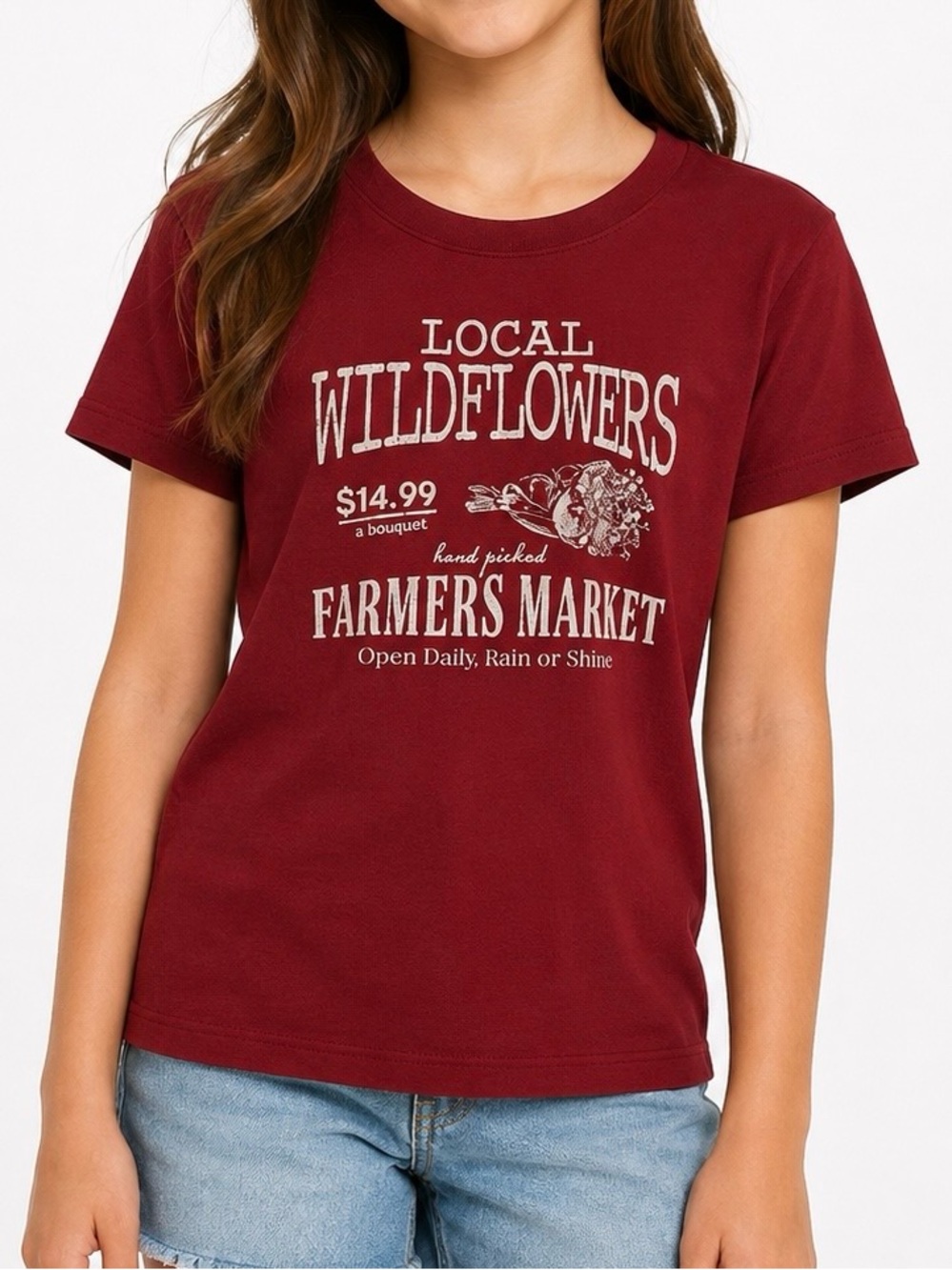 American Eagle Local Wildflowers Farmers Market Graphic T-Shirt Red Medium